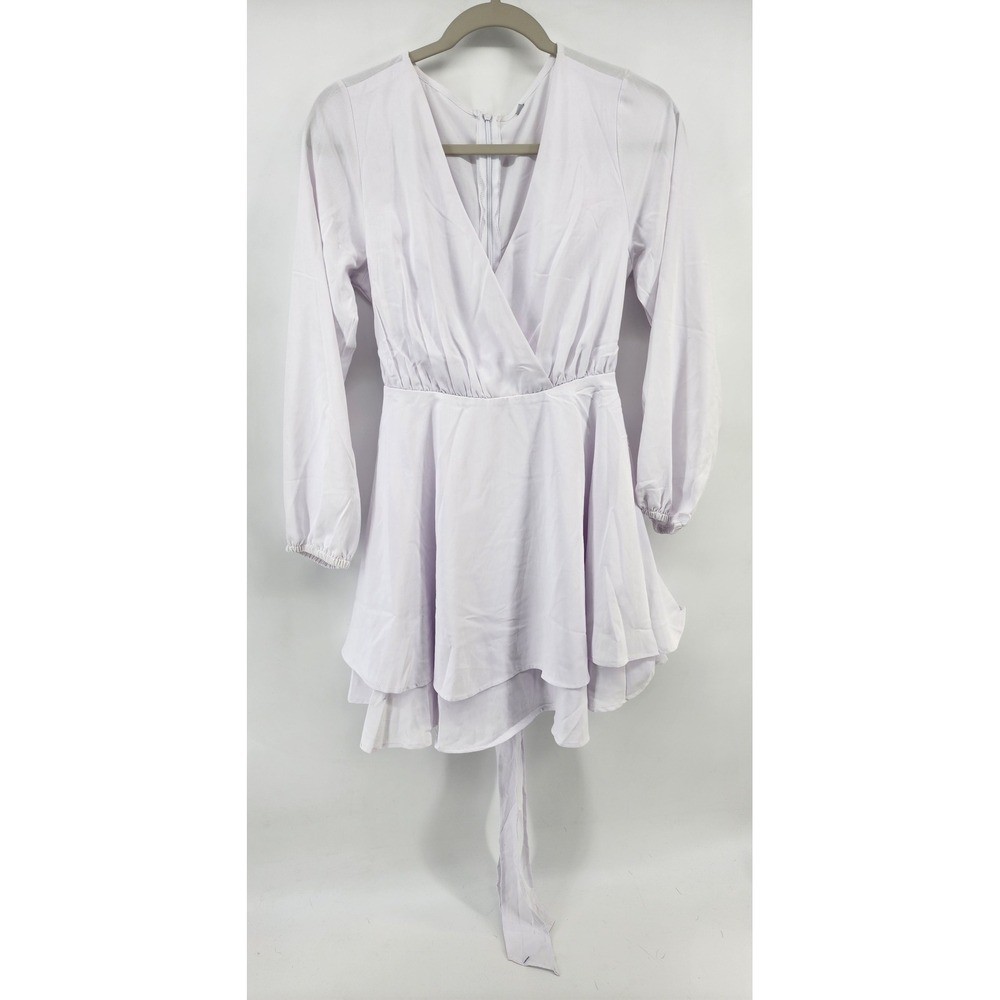 Unbranded White Long Sleeve Tiered Ruffle Mini Dress XS Surplice V-Neck Boho